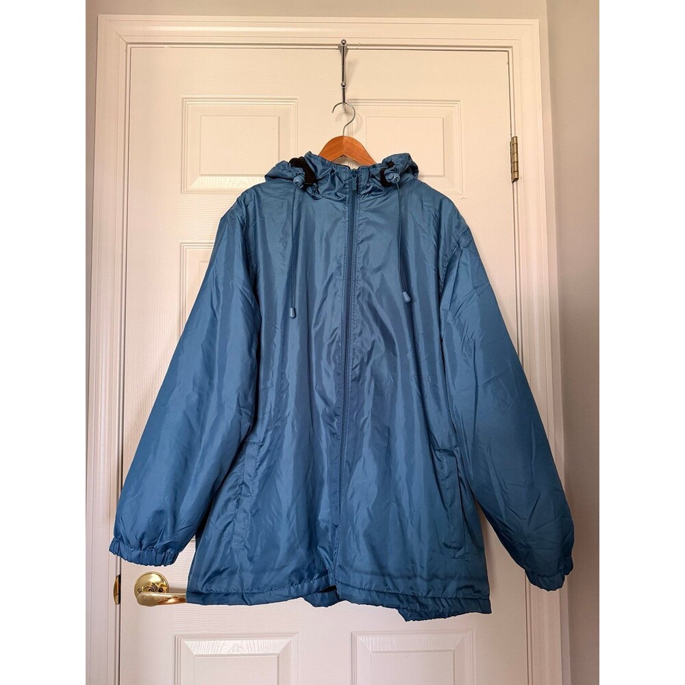 Totes Men’s 2XL Blue Rain Jacket Fleece Lined Hooded Full Zip Windbreaker